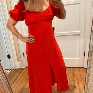 Hot red long boho dress